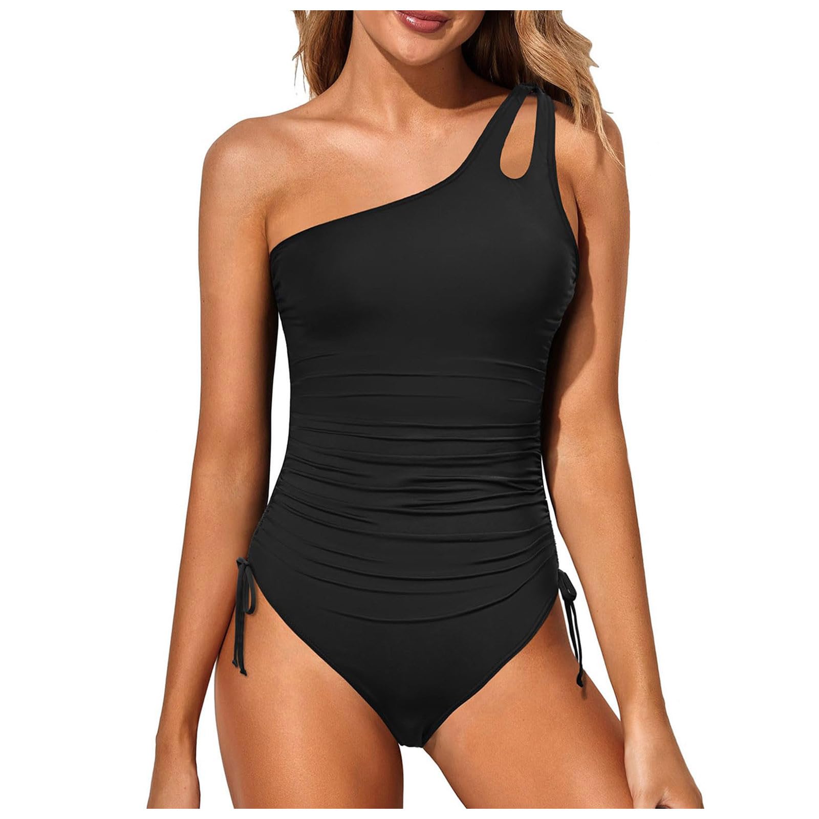 EQWIGKEIT Trajes de Baño De Una Pieza para Mujer Alta Cuello en V Control de Barriga Fruncido Bañador Reductor Mujer Vientre Plano Barriga Monokinis Cintura Vintage Push Up Sexy Slim Fit Cintura Alta Bikini