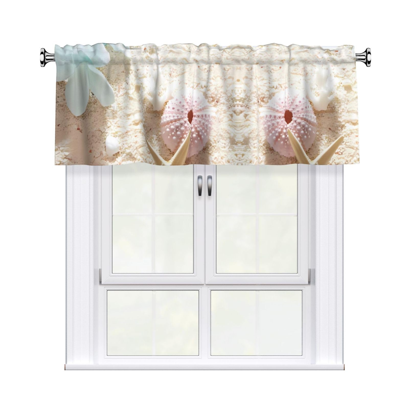 YYHHAOFA Blue Flower with Starfishes on Beach Prints Durable Kitchen Window Layer – 54x18 Inch 100% Polyester Valance with Precision Construction