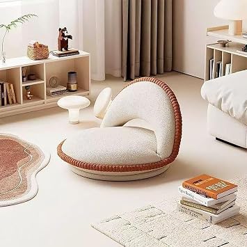 Foldable Floor Chair with Back Support, Japanese Style Floor Chair, 360 Rotation Accent Chairs for Living Room, Tatami Chair Meditation Floor Seat for Living Room, Bedroom,White