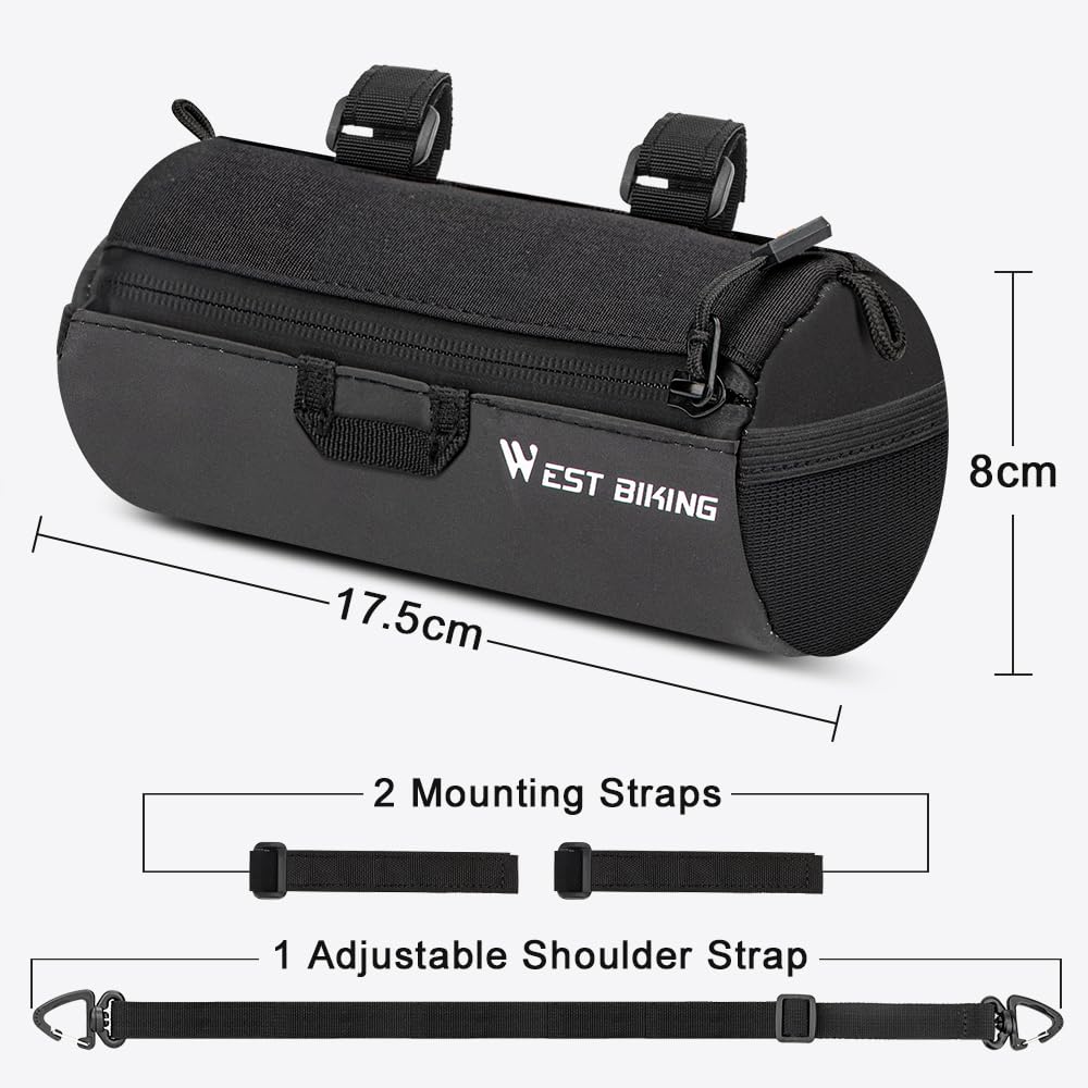Borsa da manubrio per bicicletta, 1 l, riflettente, con tracolla, per bici da corsa, mountain bike, gravelbike, borsa a tracolla e borsa per tubo superiore, ultraleggera e impermeabile