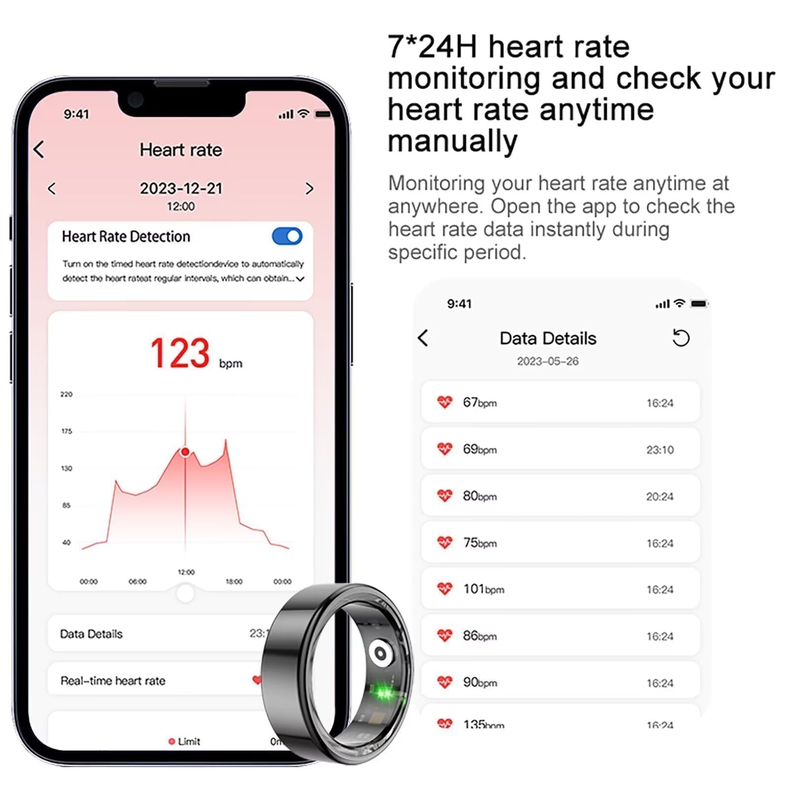 Smart Ring Fitness Tracker Anello per uomo e donna Smart Ring Android Smartring Fitness Tracker Anello Sonno Anello Salute Uomo Contapassi Fitness Tracker Cardiofrequenzimetro Sport Oro Rosa Nero