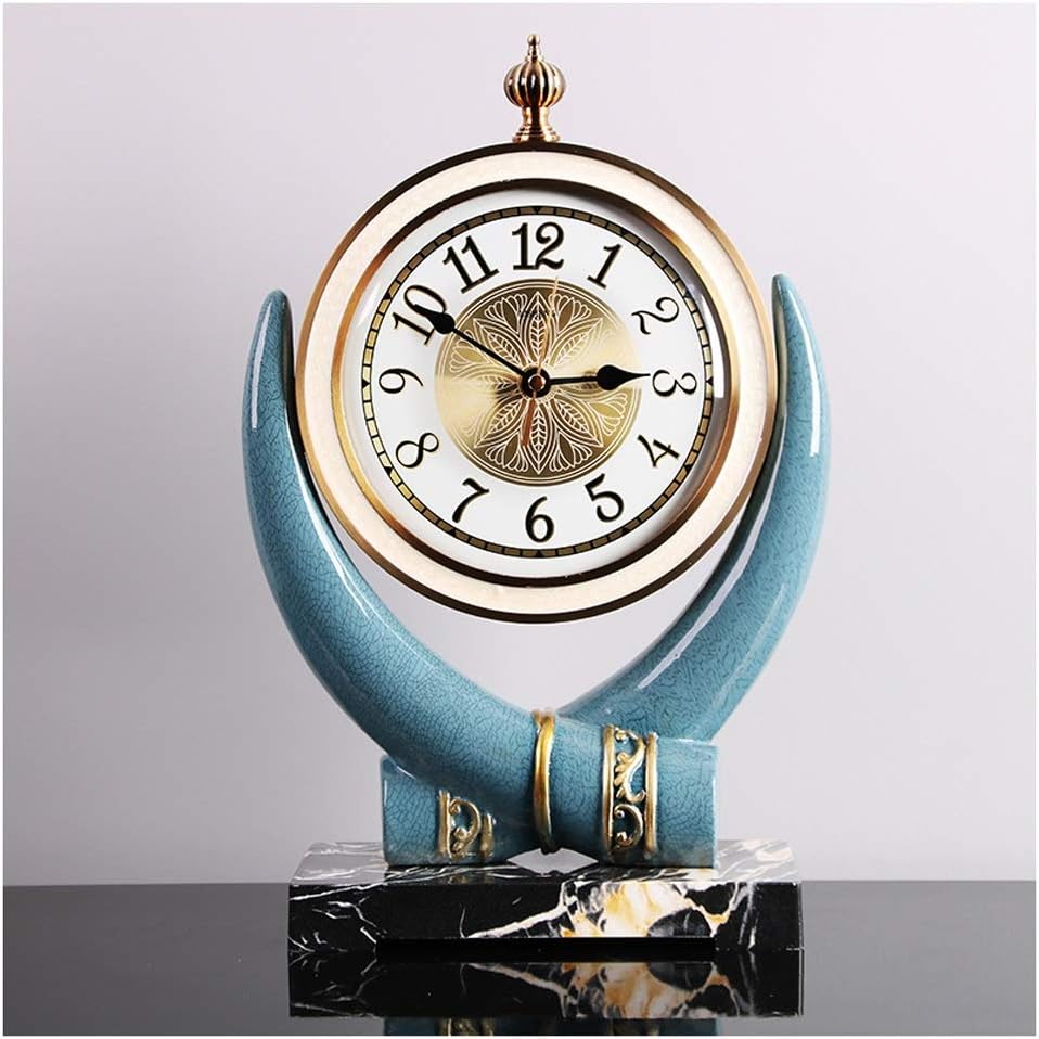 Ivory Style Desk Clock Living Room European Style Creative Clocks and Watches Fashion Home Desktop Clock Ornaments Mute Modern Desk Clocks Table Clock (Color : B) (A)