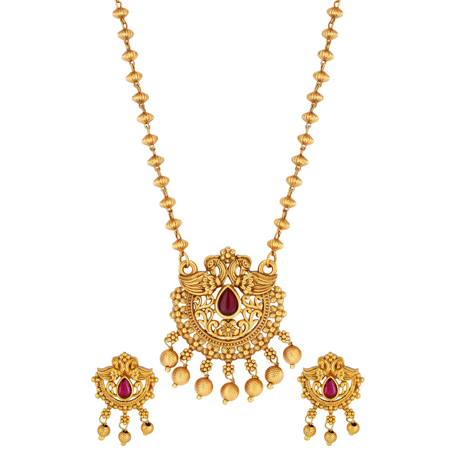 Gold Plated Long Necklace for Women Traditional Peacock Long Chain Pendant Set | Jewelry Set with Earrings for Women & Girls (B0DCZCQSGJ) Amazon Price History, Amazon Price Tracker