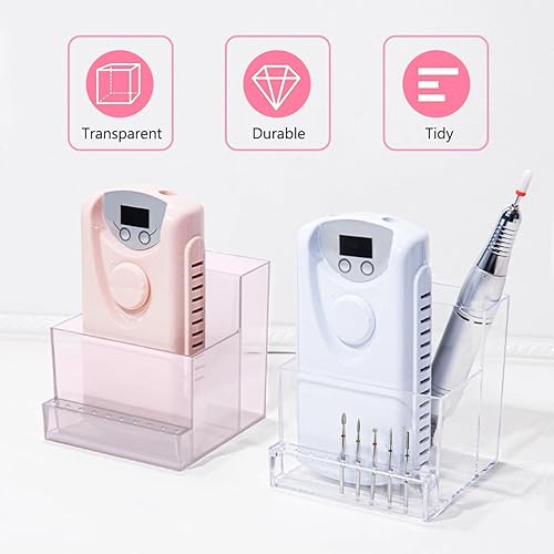 Miniatura 3 de OLizee Taladro de uñas acrílicas y caja de almacenamiento de brocas, soporte para máquina de uñas con broca de uñas y palos de muestra de uñas,