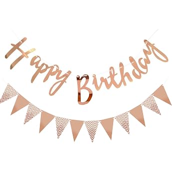 ALEGRE  Happy Birthday Banner Rose Gold 5 Metres Metallic Happy Birthday Garland with Bunting Birthday Hanging Birthday Garland Happy Birthday Decoration Garlands Birthdays for Children Adults