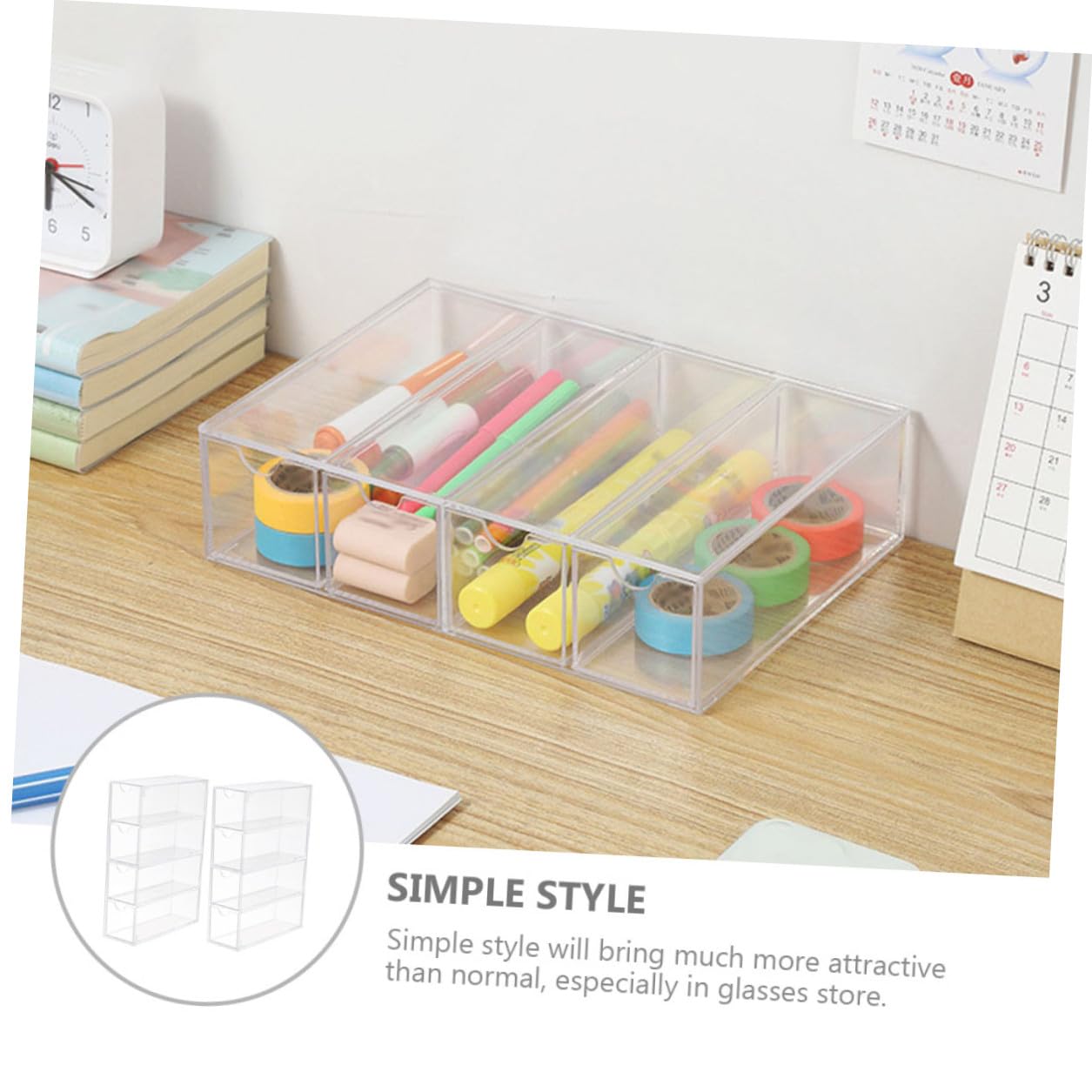 Estuche para Gafas de Sol y Graduadas de Acrílico Transparente Caja de Almacenamiento Multicapa 4 Cajones Set de 2 Unidades Organizador Compacto para Hogar y Ópticas