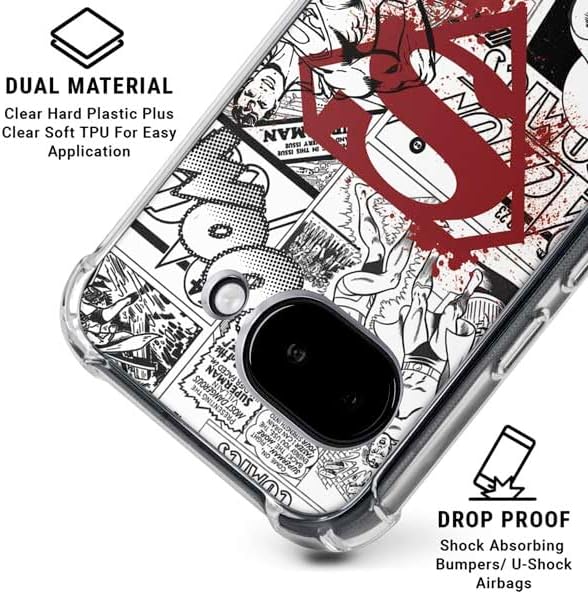 Skinit Clear Phone Case Compatible with Google Pixel 9a - Officially Licensed DC Comics Superman Comic Pattern Logo in Red Design
