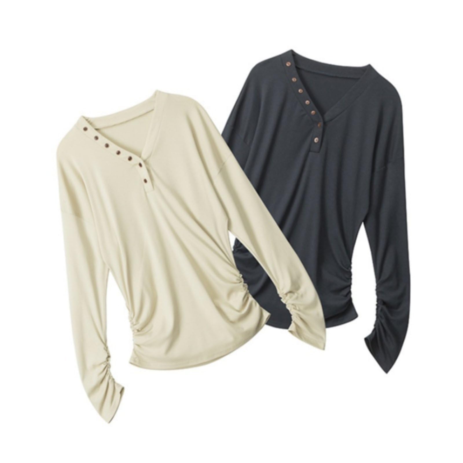 Top Basic A Manica Lunga Slim Fit Per Donna, Scollo A V Leggero E Alla Moda Con Plissettature