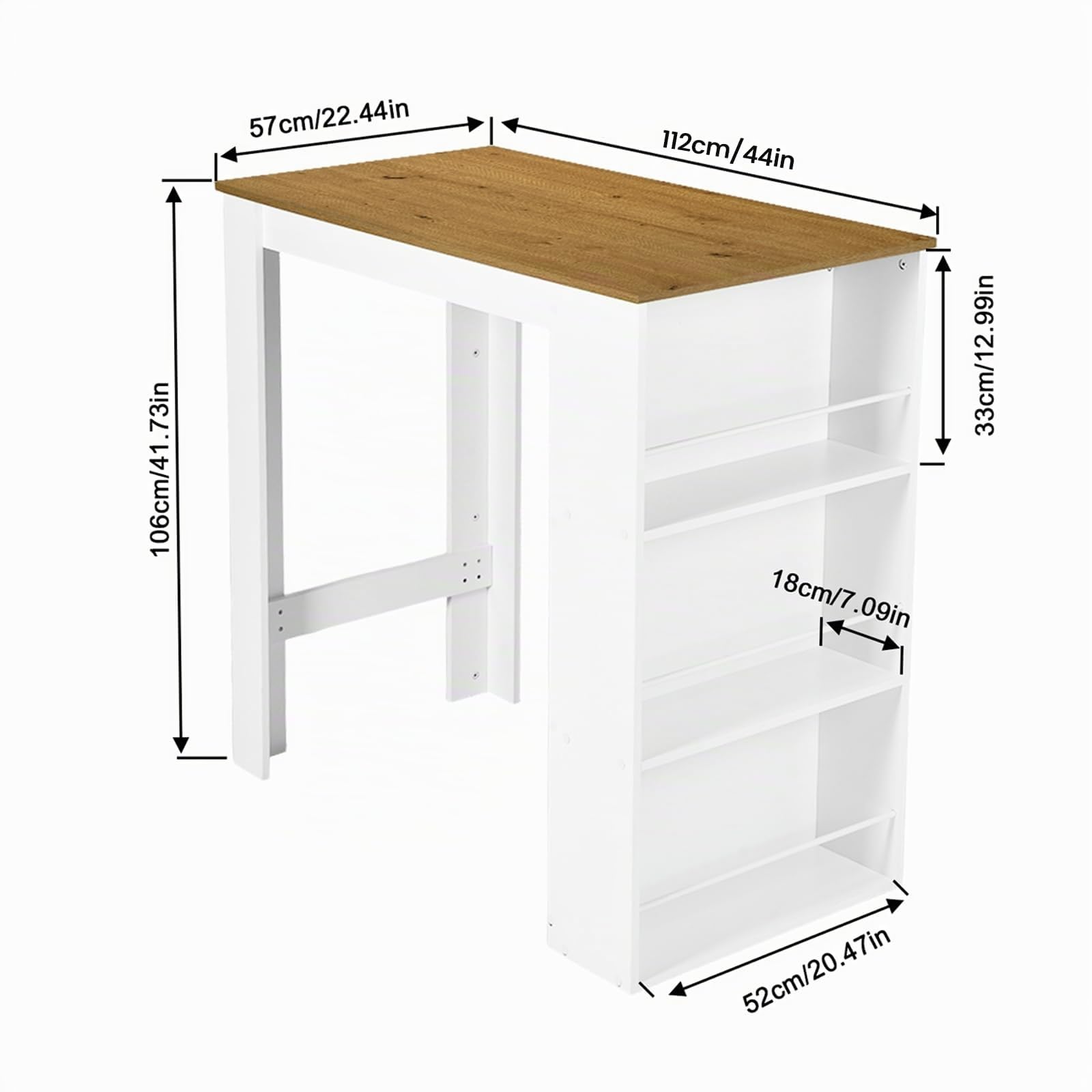 buybyroom Table de Bar avec Rangement, Table de Bar pour Cuisine, comptoir de Bar pour Bar, Cuisine, Salon, Salle à Manger, 112 × 57 × 106 cm, Blanc et chêne Clair
