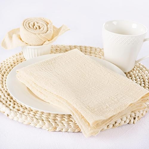Vista 5 de MLMW Juego de 6 servilletas de lino beige crema de primavera, servilletas de mesa lavables a granel de 16.5 x 16.5 pulgadas para bodas, fiestas