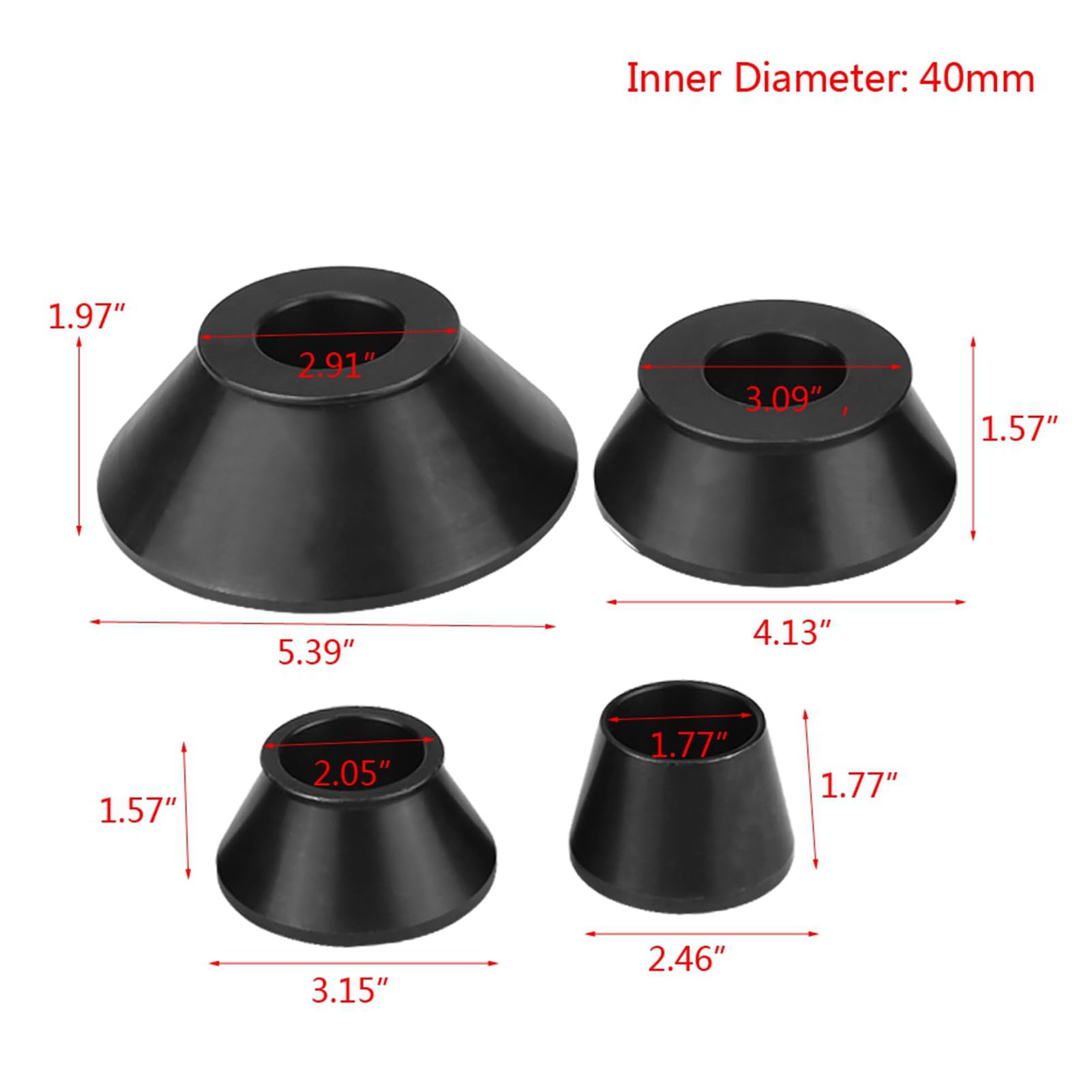 SIXRUN Kit de Cono Cónico Estándar para Equilibrador de Ruedas, 4 Uds., para Eje de 40mm, Conos de Acero Al Carbono Resistentes para Coches, Camiones y SUV