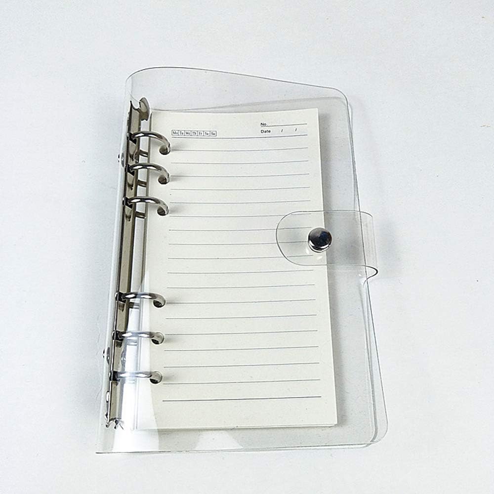 Newbested 2 Pack A6 Transparent Soft PVC 6 Holes Binder Notebook Cover,Snap Button Closure Refillable Notebook Round Ring Binder Cover Protector(Paper Not Included)