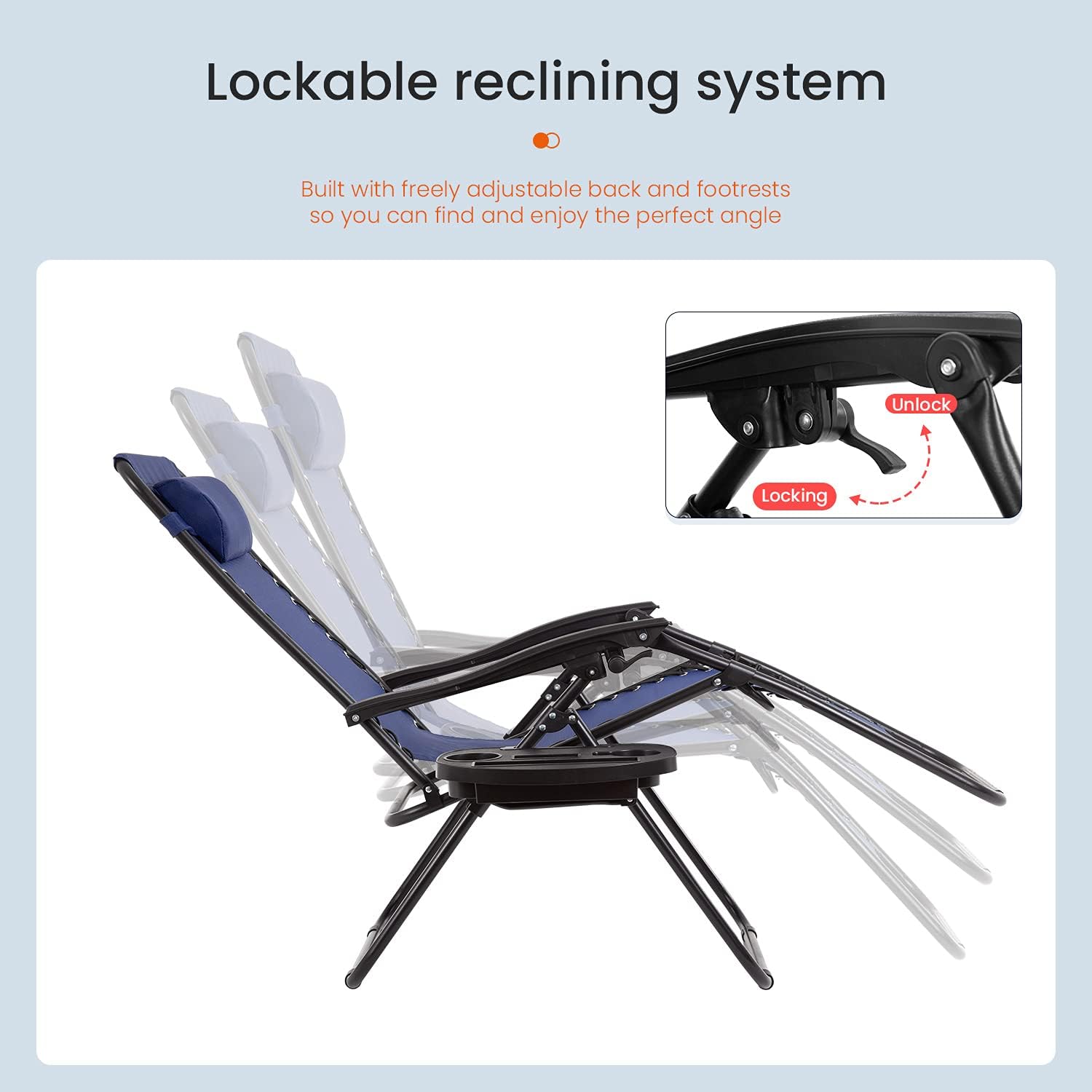 FDW Zero Gravity Chair,Zero Gravity Lounge Chair,1/2 Pack Folding Lawn Chair Adjustable Reclining Patio Chairs with Pillow and Side Table for Pool Yard with Cup Holder (1, Blue)
