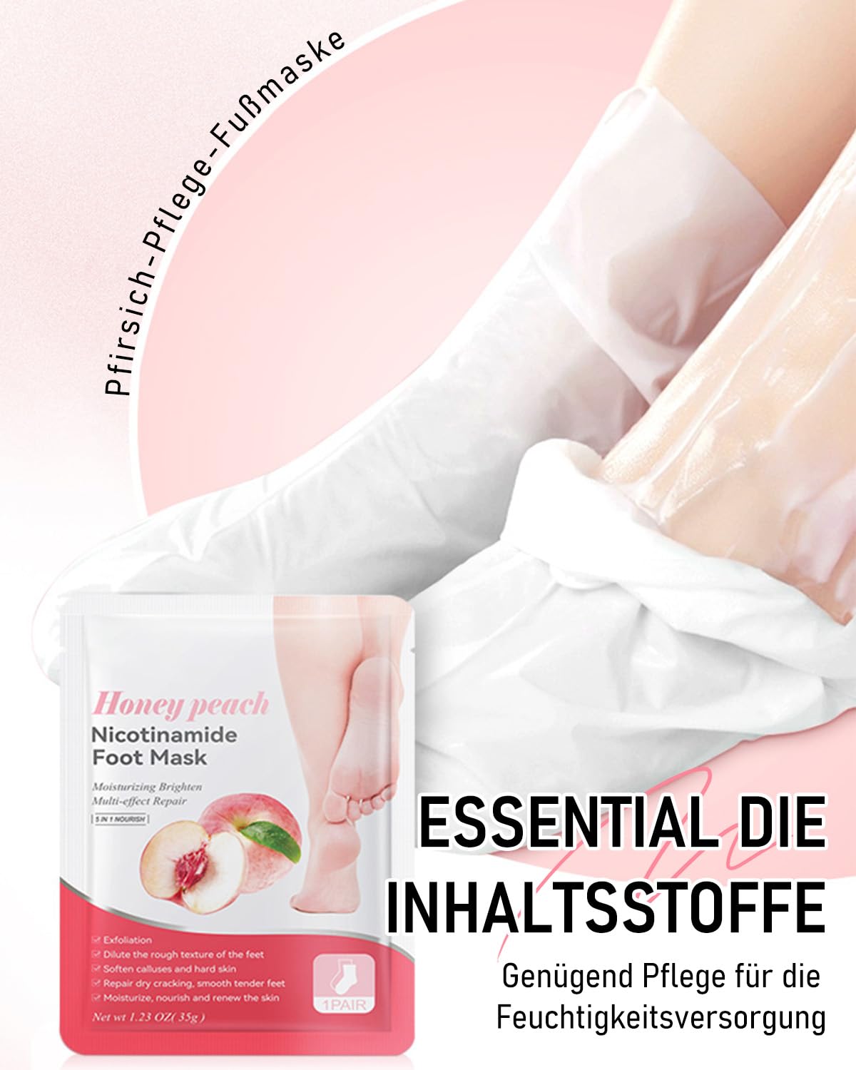 6 paia di maschere per piedi di pesca con niacinamide, idratanti e riparanti, peeling contro calli e pelle secca, maschera per piedi morbidi e delicati