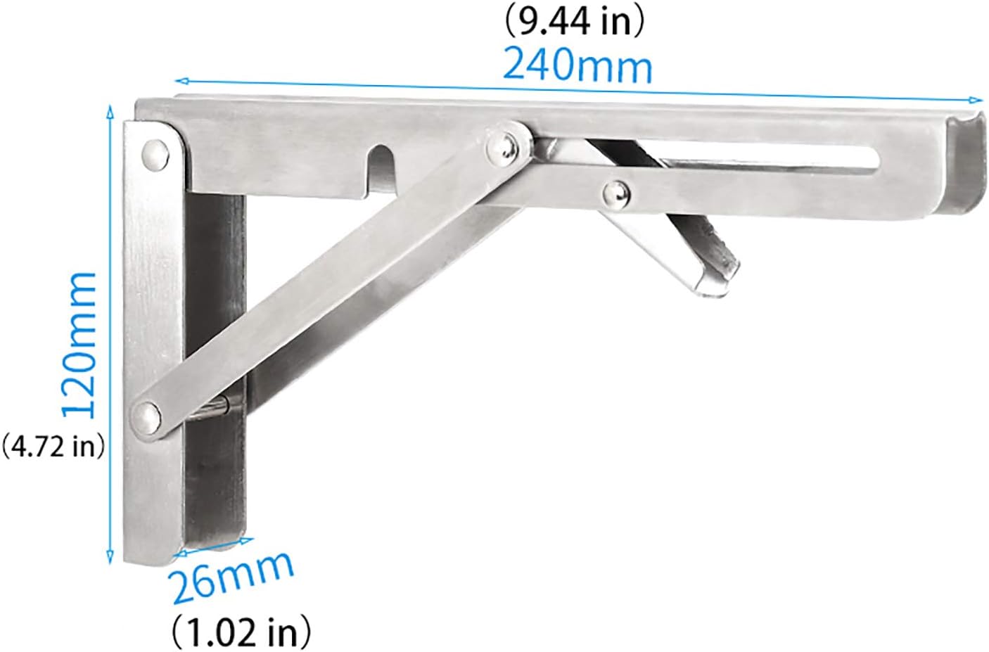 Folding Shelf Brackets, 2pcs Heavy Duty Stainless Steel Collapsible Wall Mounted DIY Triangle Brackets Shelf Supporter Bracket Frame for Table Work Bench, Space Saving Max Load 150kg,240mm/10 in
