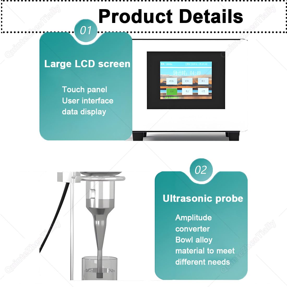 Omogeneizzatore Processore,Emulsionazione Mixer Laboratorio 35kzh3mm | con Sonda Titanio,Timer 1-99 Minuti (Regolabile),Ad Alta Efficienza,Visuelle Parameterkontrolle,per Campioni Grandi Volumi