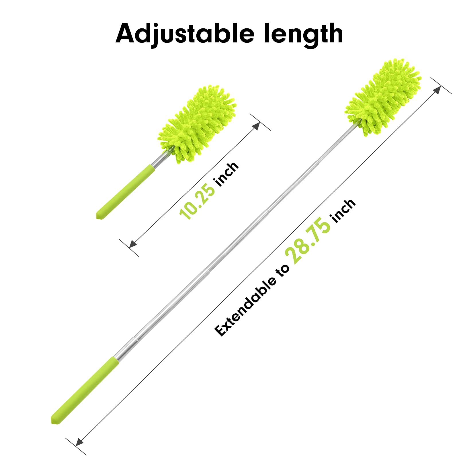 Microfiber Duster for Cleaning, Tukuos Hand Washable Dusters with 2pcs Replace Microfiber Head, Extendable Pole, Detachable Cleaning Brush Tool for Office, Car, Window, Furniture, Ceiling Fan Green