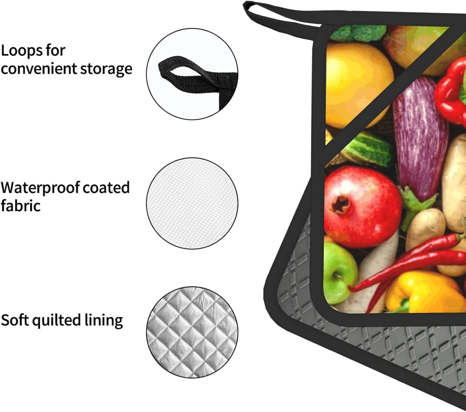 Fresh Fruits and Vegetables Oven Mitts and Pot Holders Set of 4 Heat Resistant Kitchen Gloves with Silicone Palm Hot Pads for Baking Cooking Grilling BBQ