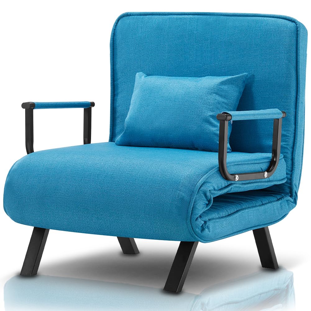 BAKAJI Poltrona Divano Letto Singolo Reclinabile 3 in 1, Sedia Convertibile in Chaise Lounge con Seduta Imbottita Morbida ed Ergonomica, Copertura Sfoderabile e Tessuto Traspirante (Blu)