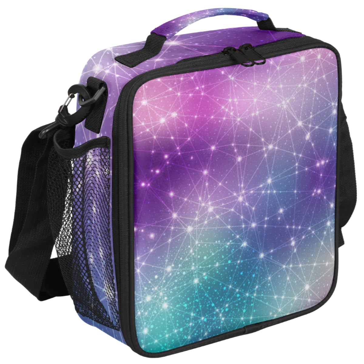 CFERSAN Colorful Nebula Starry Sky Galaxy Kids Insulated Lunch Bag School Bento Box, Reusable Lunch Containers for Girls & Boys with Handles, Carry On