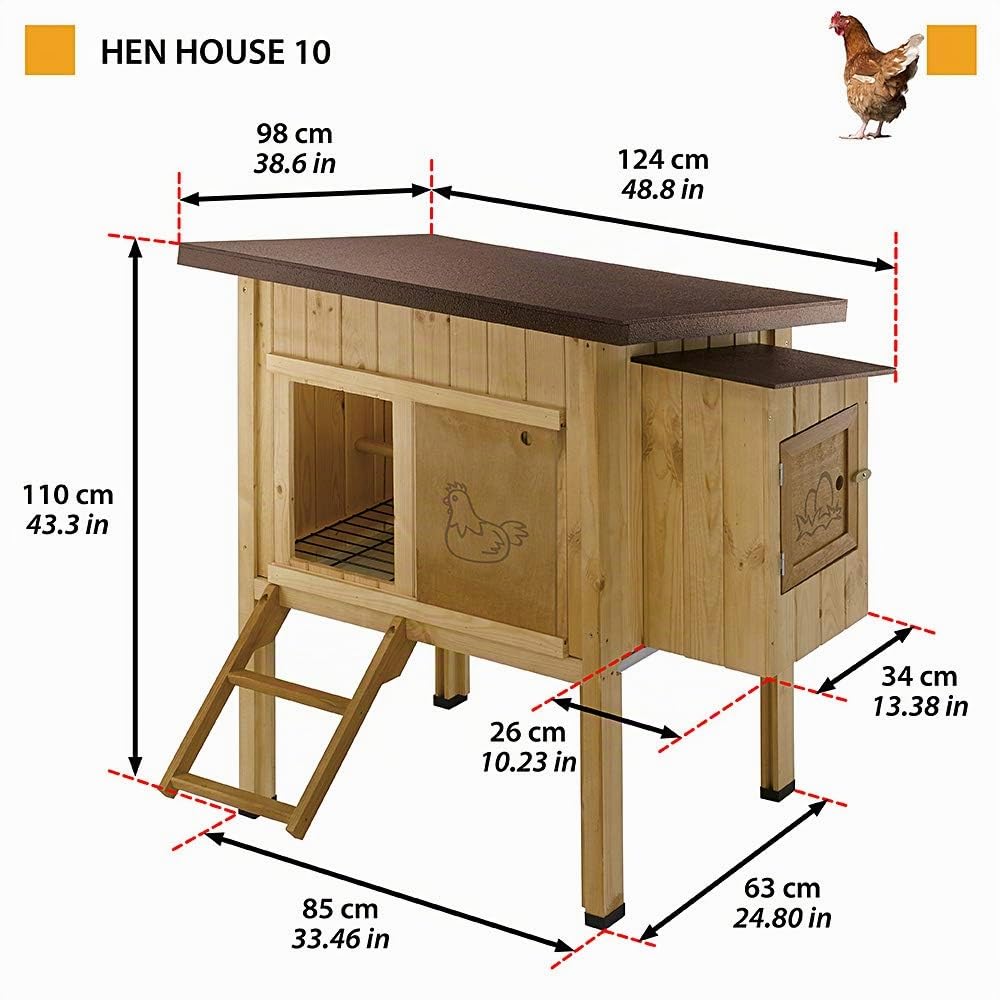 Ferplast Gallinero casa para Pollos y gallinas ponedoras Hen House 10 de Exterior, de Madera FSC, para Aproximadamente 4 gallinas, Accesorios incluidos