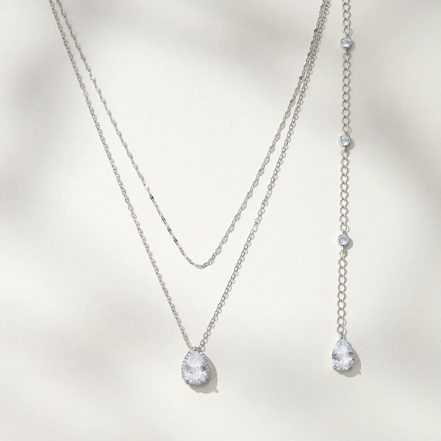 SWEETV Teardrop Wedding Back Necklace for Bride Bridesmaids, Cubic Zirconia Simple Back Pendant Bridal Necklace for Wedding Party - Image 7