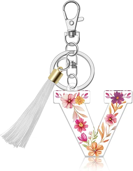 YaeYur Cute Initial Letter Keychains for Women Acrylic Letter Keychain Tassel Pendant Key Ring for Purse School Bag