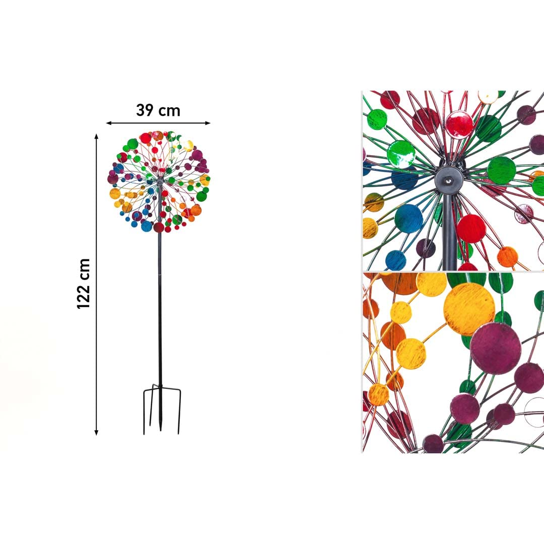 Windspiel Metall Multi-Colored Kaleidoscope Duett, Ø39 x H122 cm (inkl. Bodenanker), mit Zwei Rotoren für die 3D-Optik, hochwertig Bunte magische Windspiele für den Garten draußen stehend