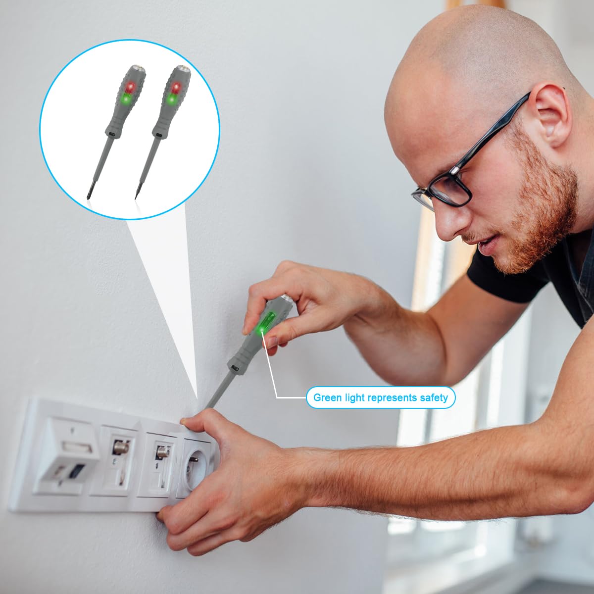 2 Piezas Probador de Voltaje con Destornillador,Herramienta de Prueba Eléctrica,Bolígrafo Probador de Voltaje Sin Contacto,con Rango CA 70V-250V, /Cero,Destornillador Estrella y Plano