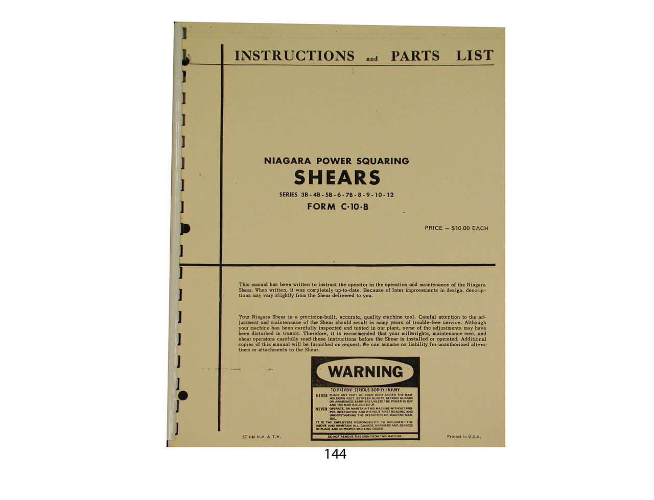 Niagara Power Squaring Shear Instruction Manual Cover