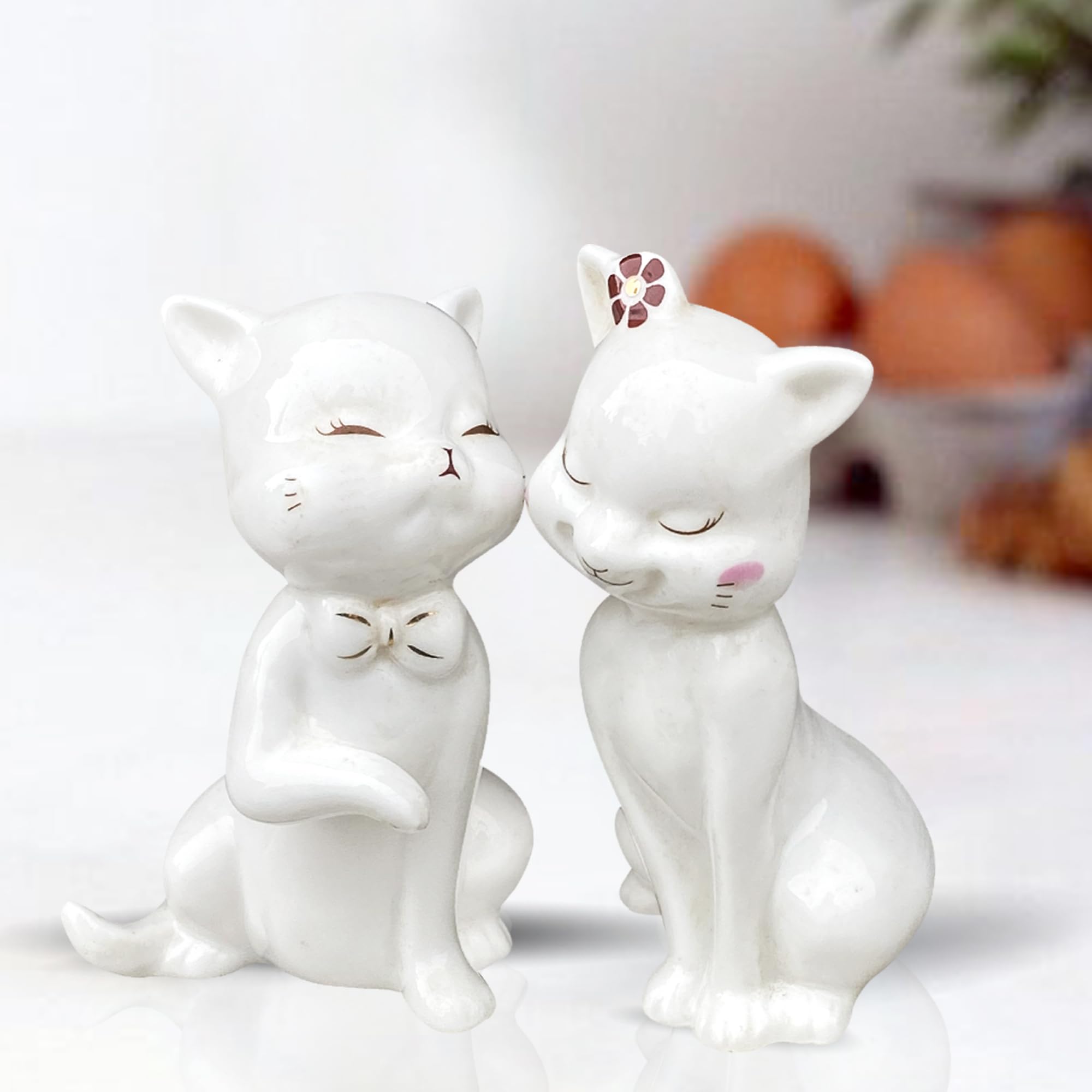 Cute Ceramic Cat Statues - Home Decor Pair -5