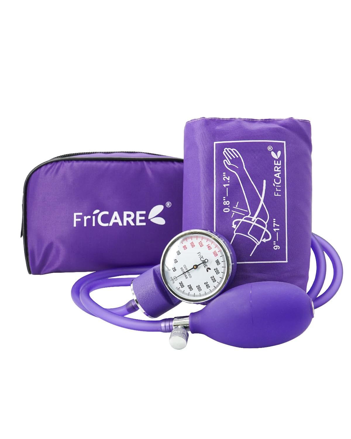 FriCAREManual Blood Pressure Cuff for Nursing Students, FSA/HSA Eligible, Aneroid Sphygmomanometer for BP Monitoring, Home & Medical School Essentials with Carrying Case, Universal Adult Size, Purple