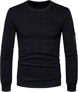 OULIWANGLUO Men's Solid Jacquard Slim Pullover Fashion Gym Athletic Hoodless Plaid Pullover Hipster Casual Pullover Sweatshirt