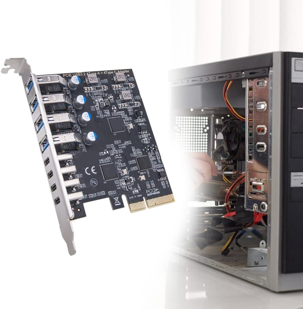 PCIe to 4 USB 3.2 and 4 Type C Port Expansion Adapter Card 20Gbps Fast Transfer
