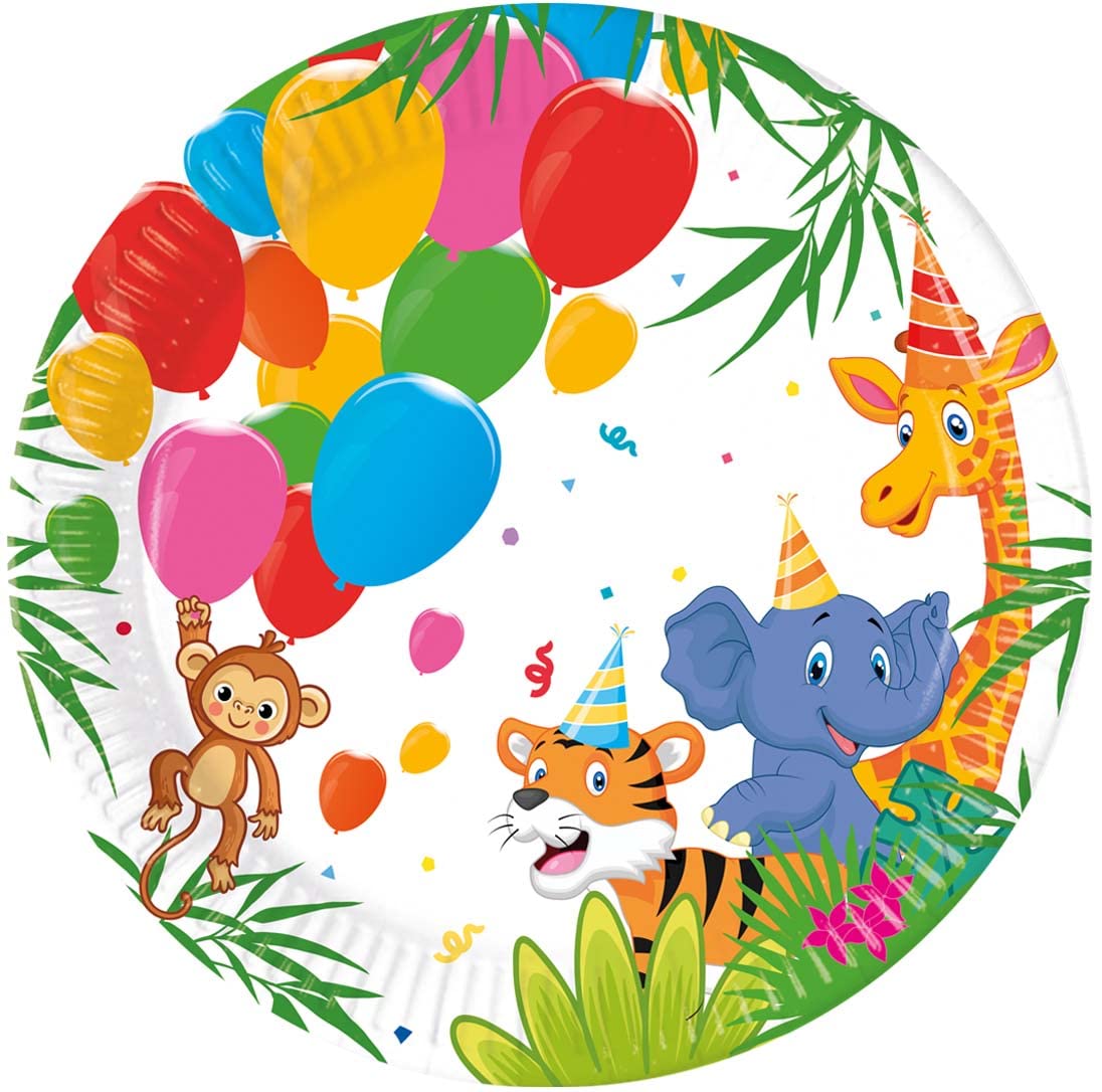 Procos 93780 93780 Jungle Balloons Plates 20 cm Pack of 8 FSC Disposable Paper Plates Birthday Theme Party Jungle Balloons Multicoloured