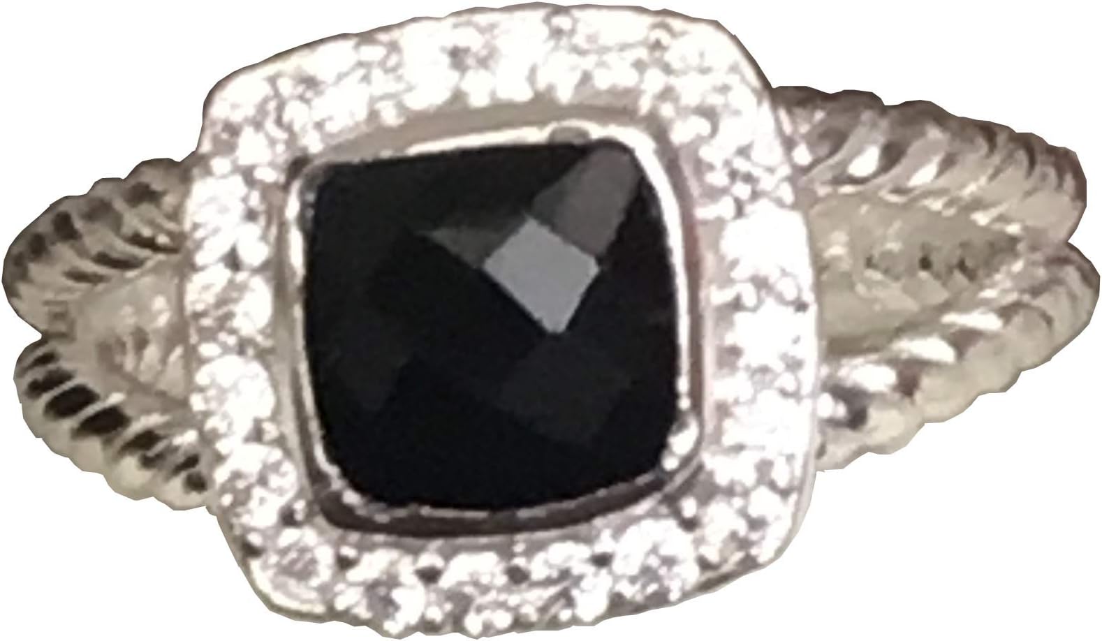 Gempara Designer Inspired Silver 7mm Petite Black Onyx Ring with Simulated Diamonds Size 6 7 8 9 10 New