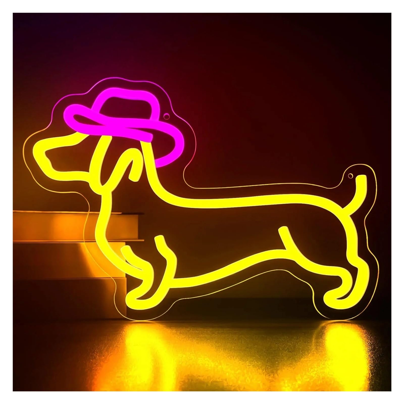 SHOUXI Sign Lamp Hat Dog Neon Signs USB Powered, Adjustable Brightness Dachshund Neon Lights Suitable for Bedroom Decor 24.5cmx35cm