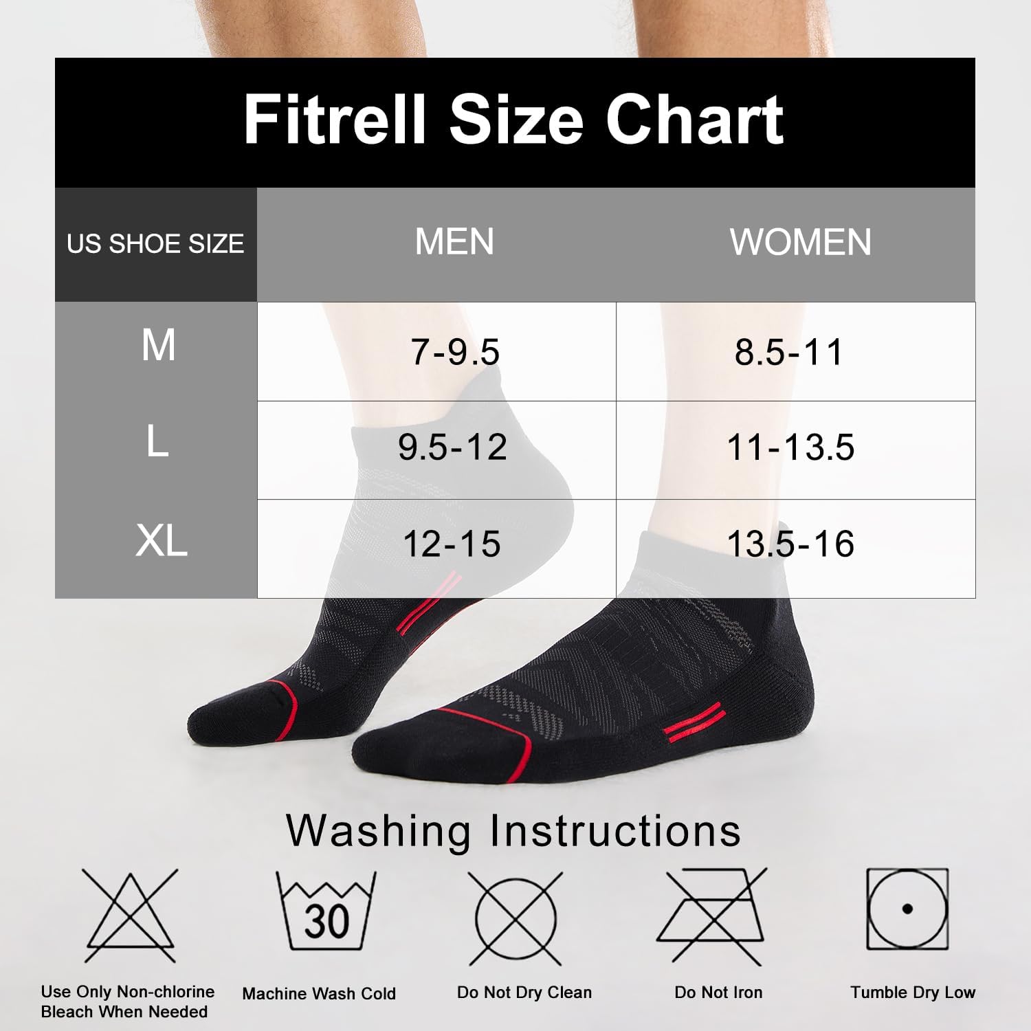FITRELL Men's 6 Pack Ankle Running Socks Low Cut Cushioned Athletic Sports Socks 7-9/9-12/12-15 - Image 3