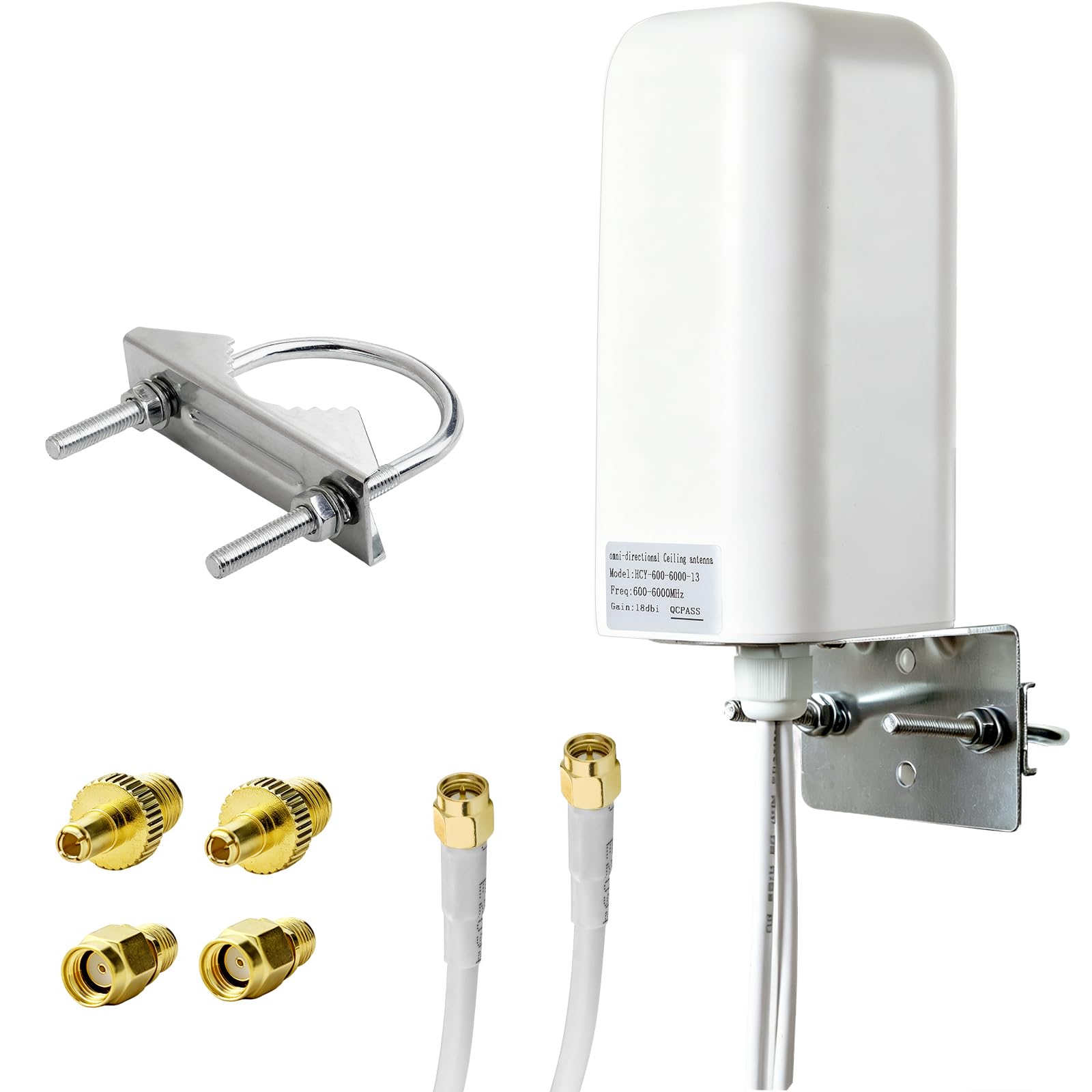 Antenne extérieure MIMO 5G LTE 2 x 2 698-6000 MHz 10dBi à faisceau rond avec 2 câbles SMA mâle RG58 de 5 m + 2 adaptateurs TS9 et 2 adaptateurs RP-SMA 4G/5G/LTE pour modem, hotspot, drone