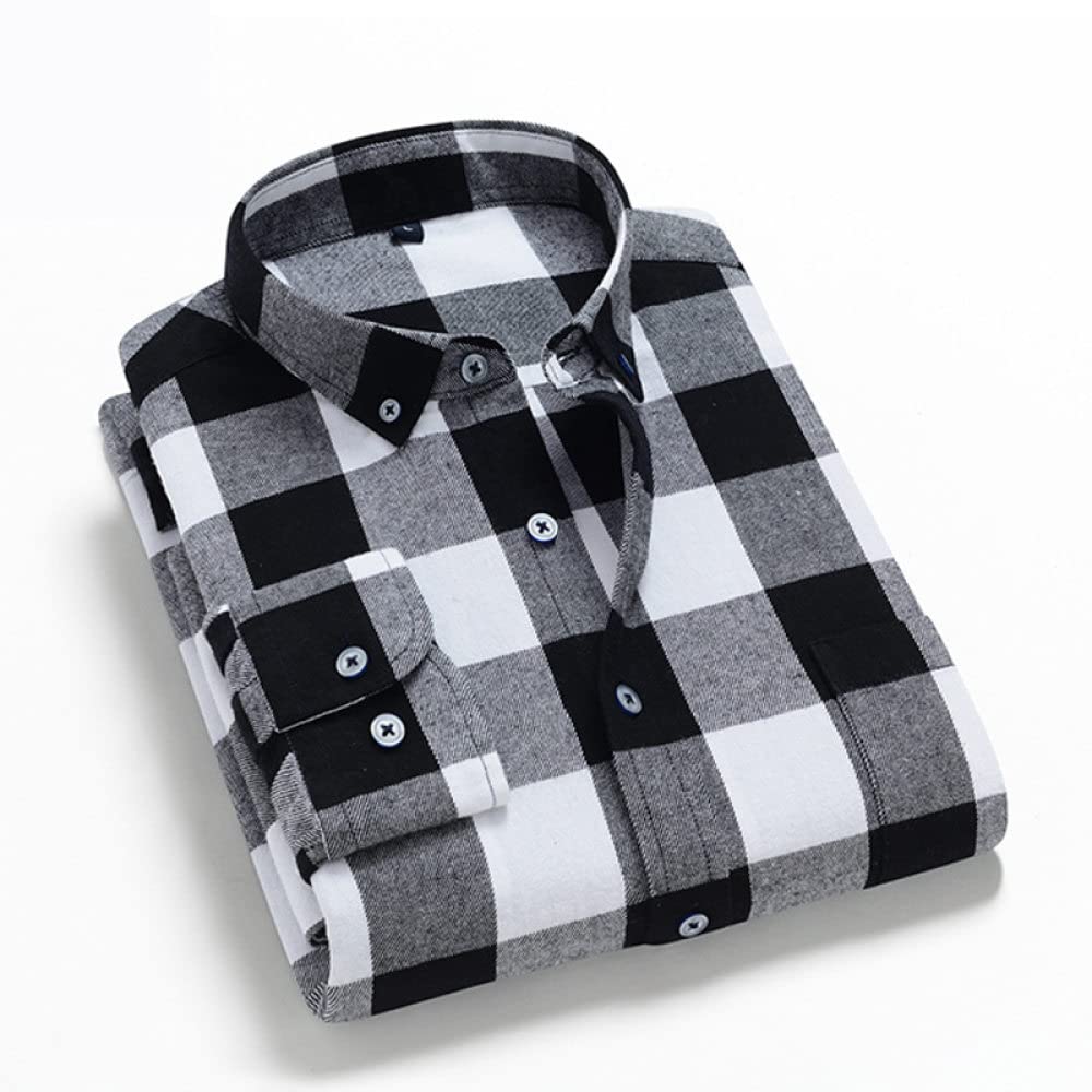HGJH Camisas De Hombrecamisa De Franela De Manga Larga para Hombres Camisa Térmica Celosía Camisa Blanca Negra Hombres Leñador Cómoda Camisa A Cuadros Chaqueta Camisa De Trabajo Informal para Hombres