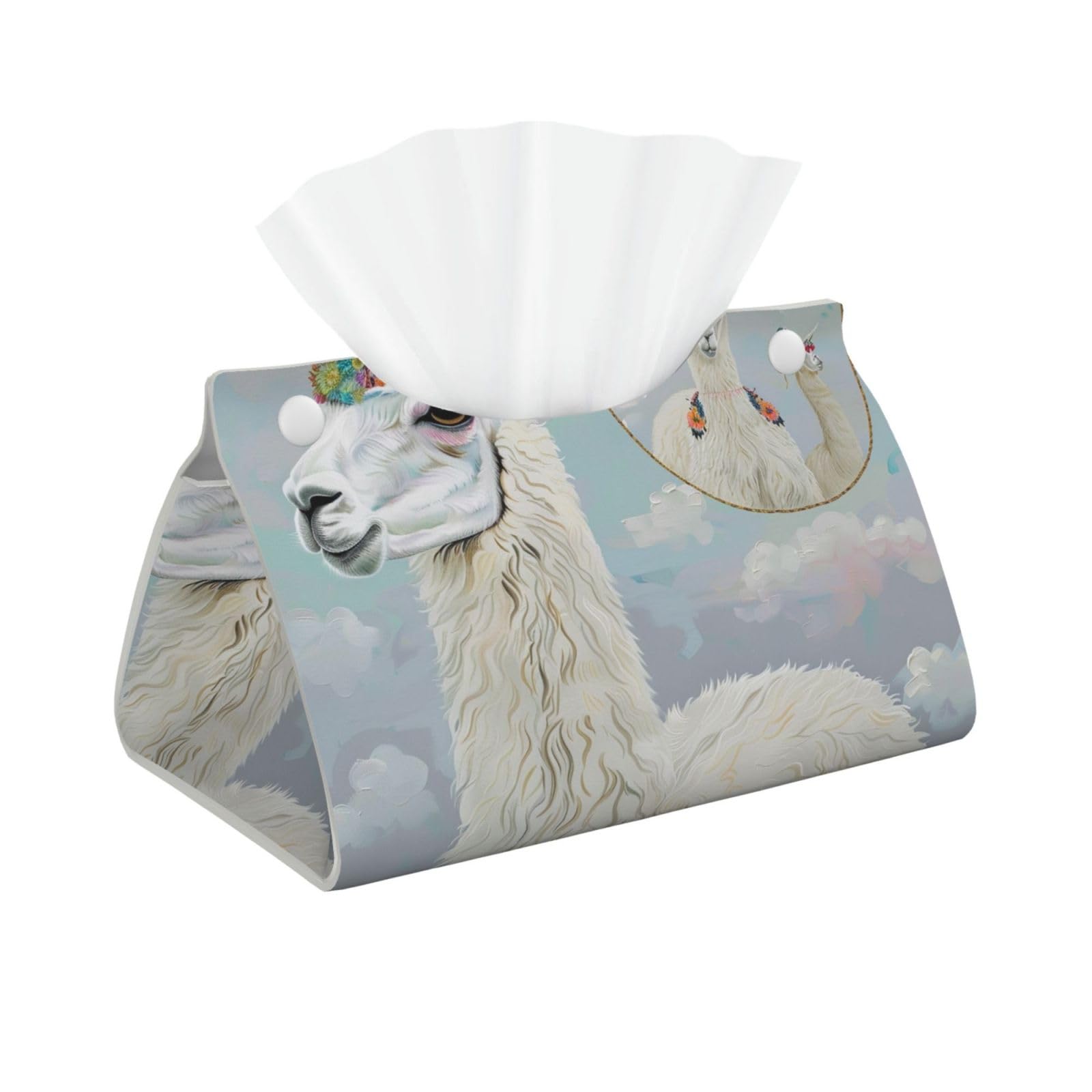 Llama Print Tissue Box Cover Foldable Tissue Storage Box Leather Tissue Cube Box Holder for Living Room Bedroom Office Car Home Decor