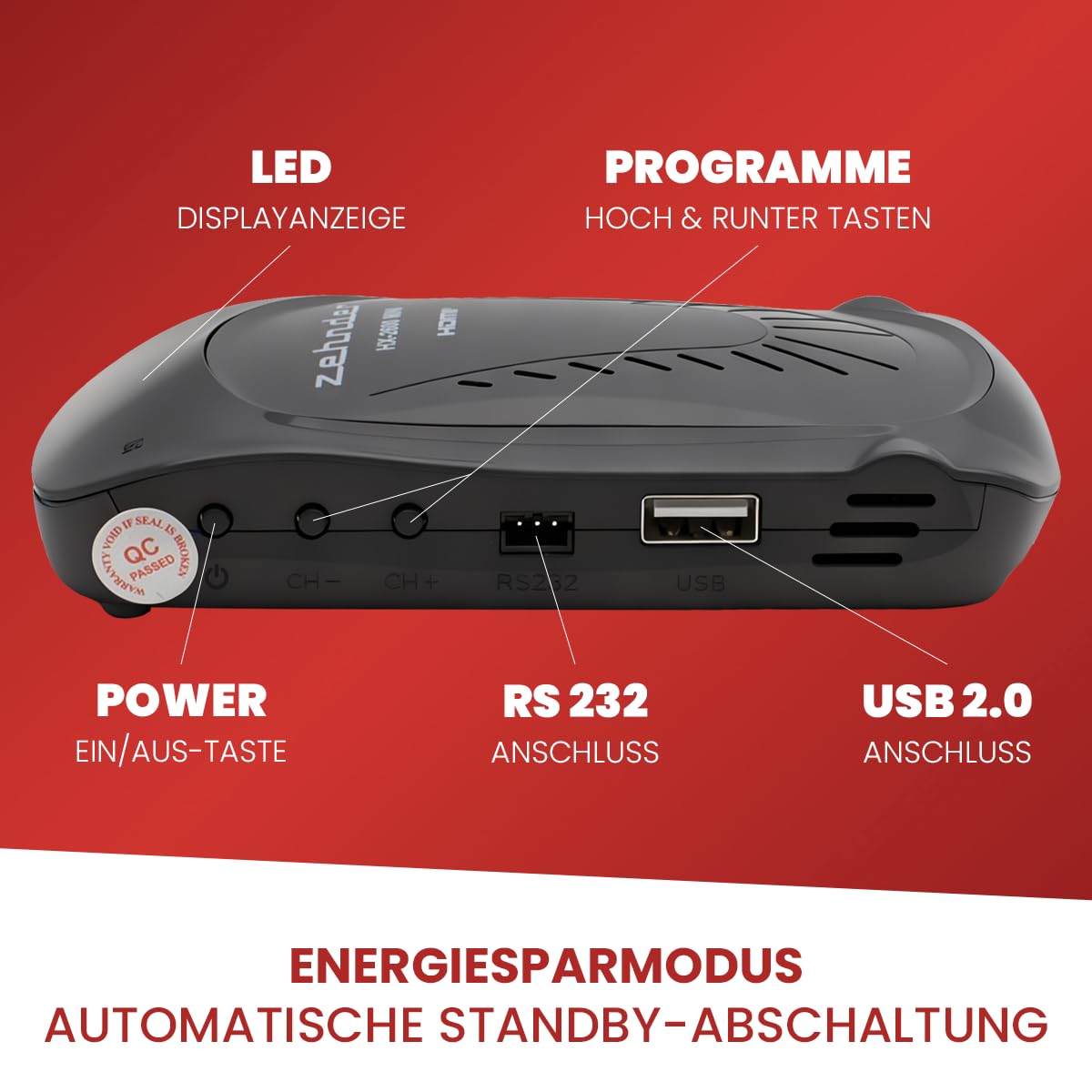 Zehnder HX 2600 Mini Digital Sat Receiver HD fähig mit Aufnahmefunktion HDMI lernbare Fernbedienung