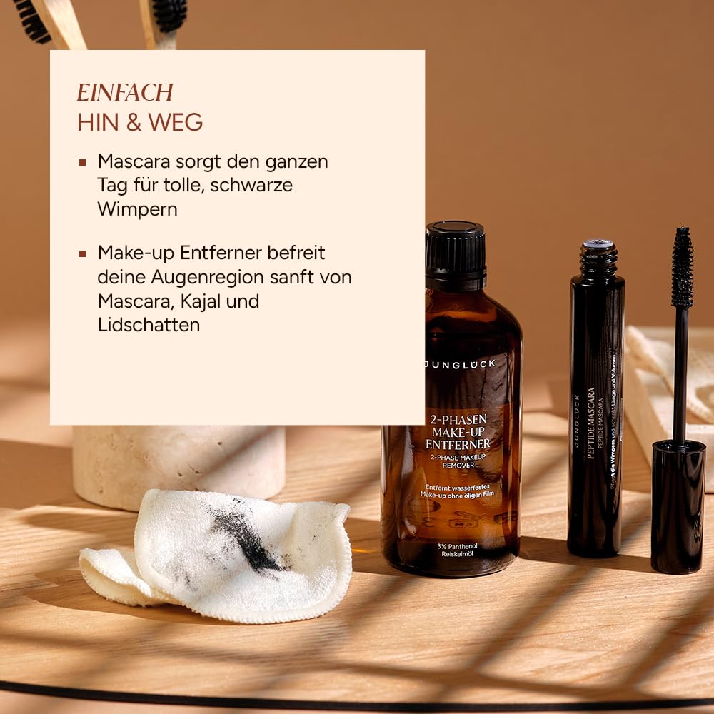 JUNGLÜCK Daily Wimpern Kombi | Peptide Mascara + 2-Phasen Make-up Entferner – lange dichte Wimpern & sanftes Abschminken ohne Reizung