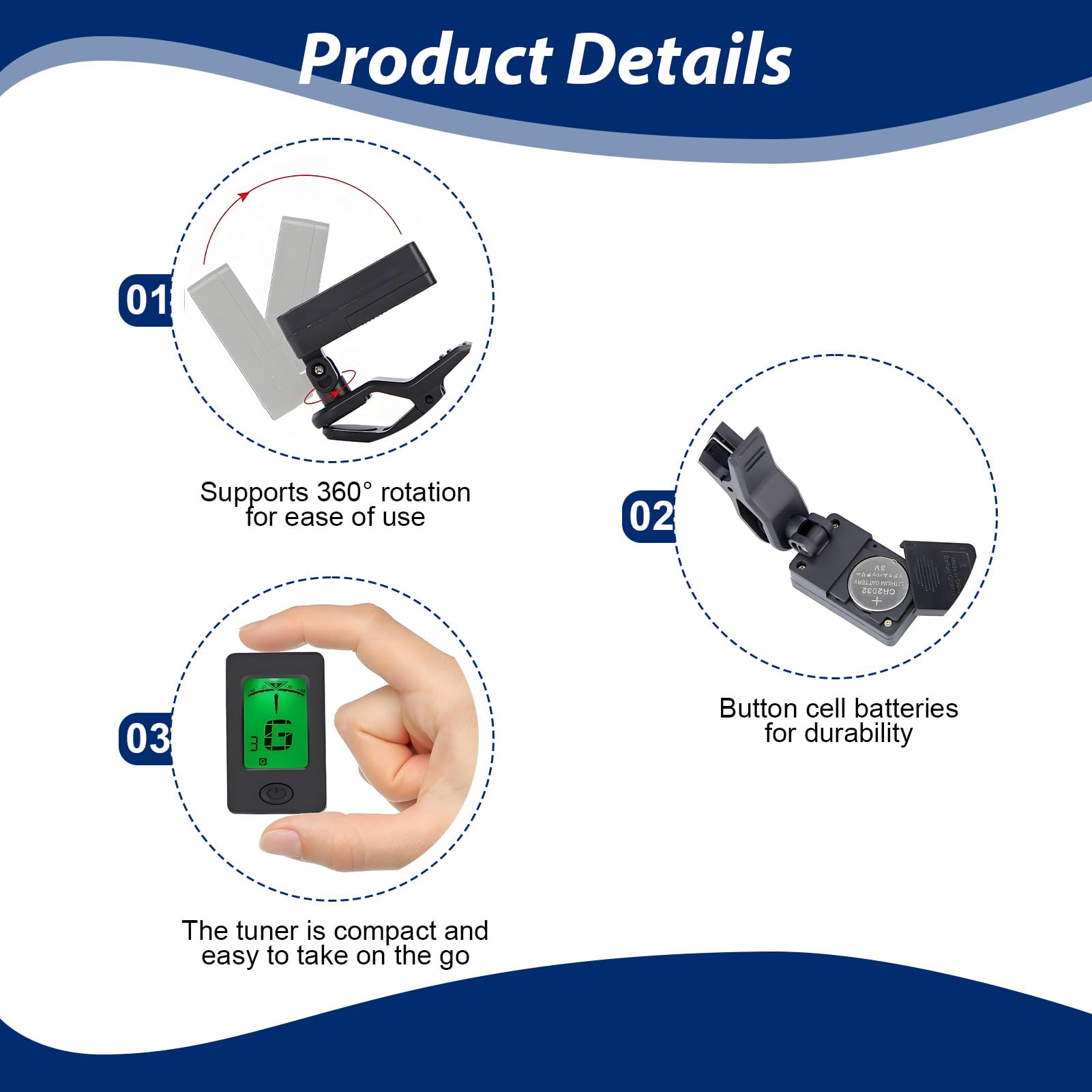 Lotnery Guitar Tuner and Guitar Capo Set including 6 Celluloid Picks (0.46mm), Clip-On Digital Tuner - Image 3