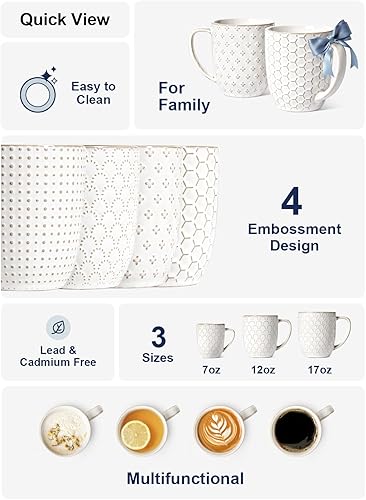 Miniatura 5 de LE TAUCI Tazas de café de 16 onzas, juego de tazas de cerámica, tazas en relieve para café con leche, té caliente, capuchino, moca, cacao, aptas