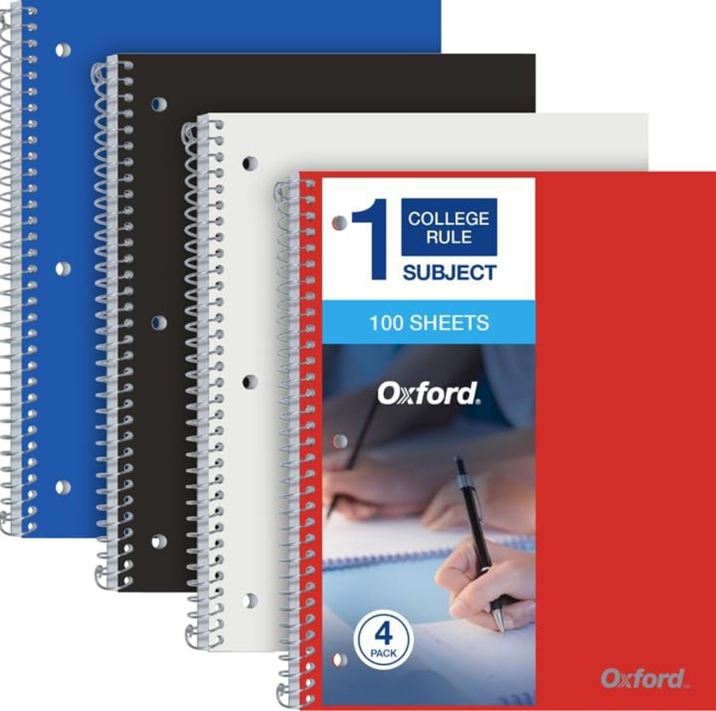 Oxford Spiral Notebook 8.5 X 11, College Ruled, 1 Subject, Water Resistant Cover, 100 Sheets - Pack of 4