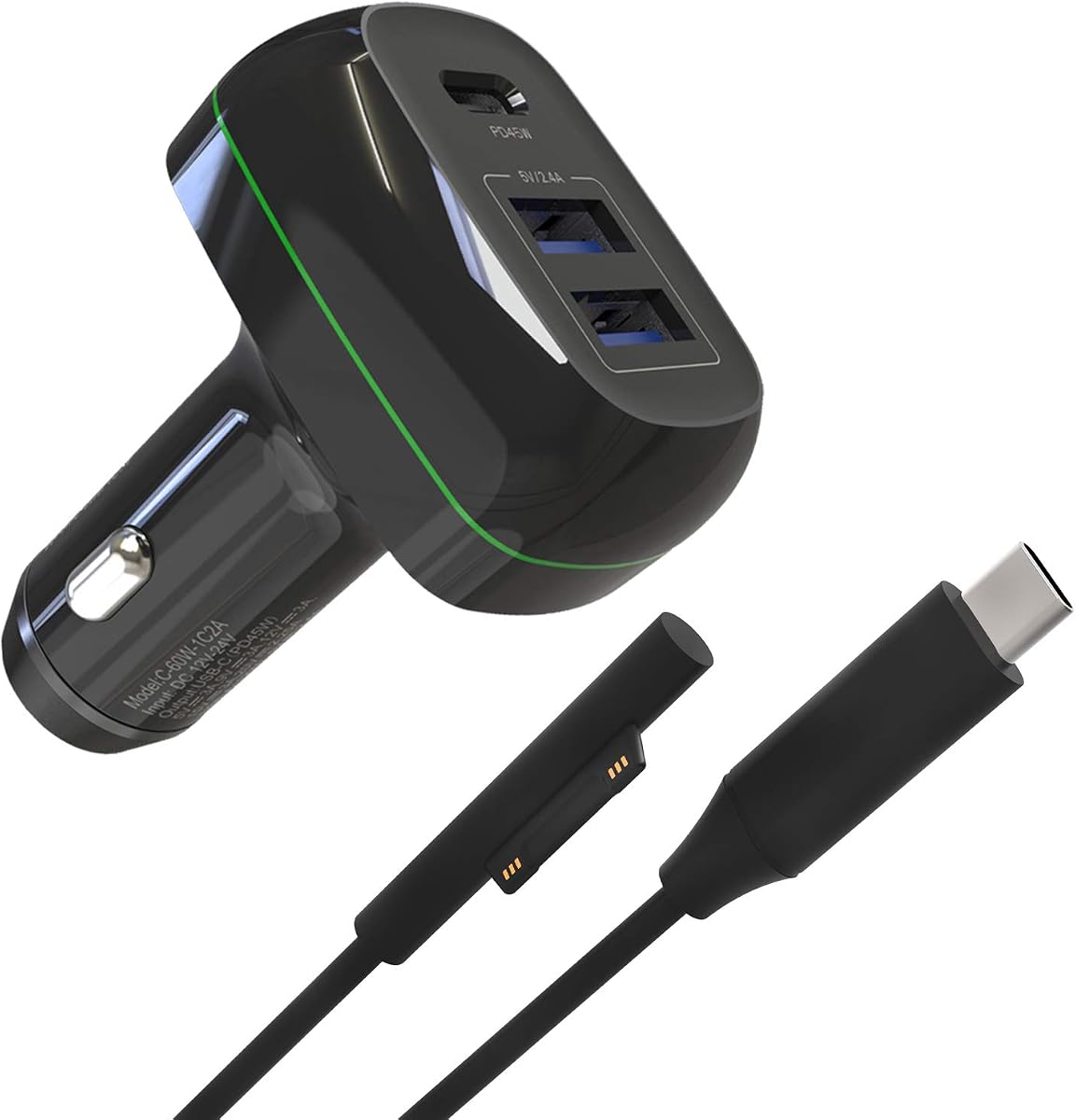 Surface Pro Surface Laptop Car Charger, USB C Car Charger Compatible with Surface Pro 7/6/5/4/3, Surface Laptop Go2/1, Surface Book/Go 3/2/1, Dual USB Port for iPad, Phone, Switch