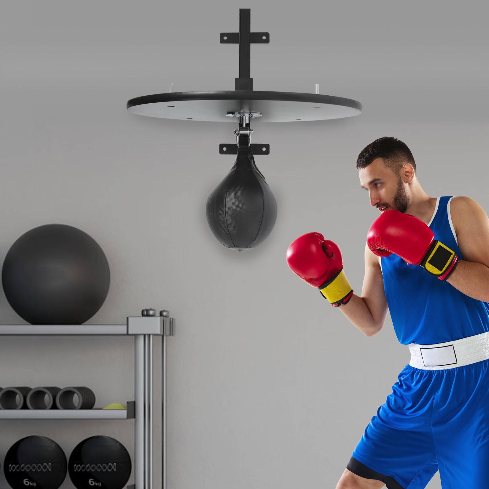 Speed Bag - Plateforme en bois - Réglable en hauteur - Équipement d'entraînement de boxe professionnel - Avec pompe et aiguille de gonflage - Montage mural - Équipement d'entraînement de boxe pour la