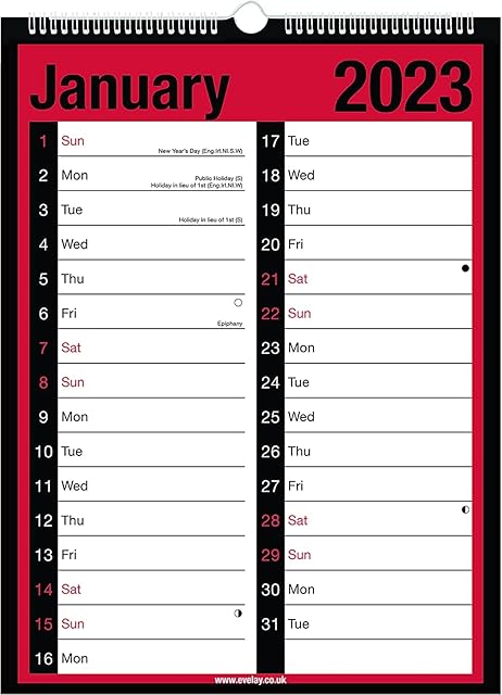 2023 Calendar A4 Large 2 Column Month To View Spiral Bound Wall Planner Organiser for Home Business Office School