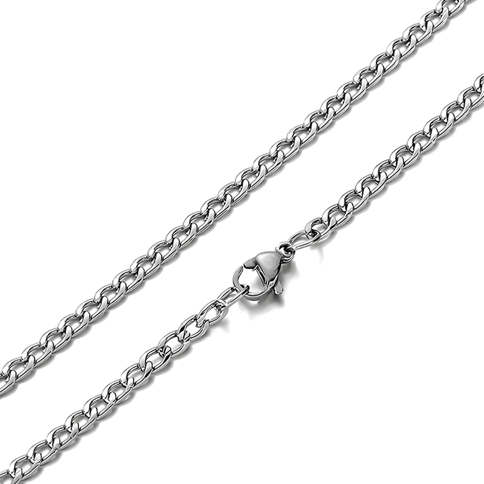 Mens Silver Chain Titanium Steel, Cuban Chain Necklace for Men, Sturdy Non-Fading, Classic Figaro Design for Birthday Gifts, Neck Link Chains for Men